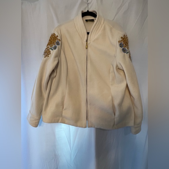Bob Mackie Jackets & Blazers - Bob Mackie Elegant Cream Teddy Jacket with Embroidery Vintage Wearable Art
